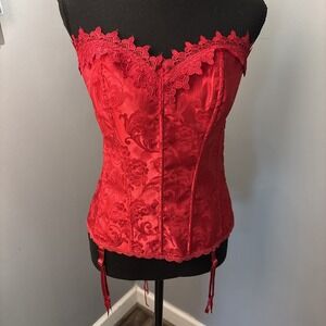 Fredericks Of Hollywood Dream Corset Size 42 Lace Up Cincher Red Burlesque
